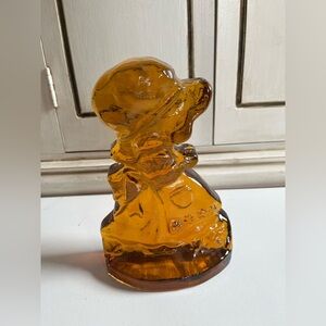vintage 1970’s L.E. Smith Amberina Glass Girl Holly Hobbie Art Decor Bookend